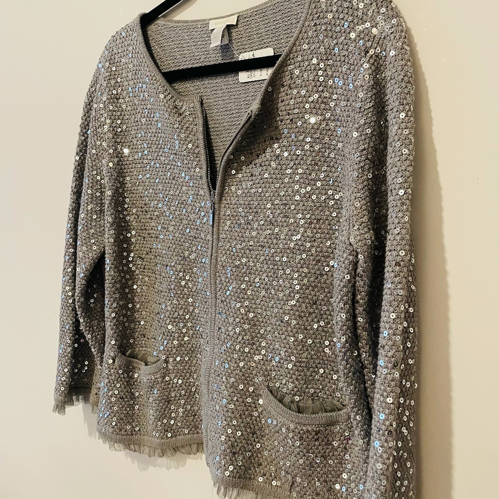 (Item no. 10) Sequins Cardigan with frill edges